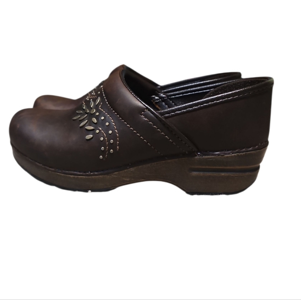 Dansko Patricia Embellished Brown Leather Clogs - Picture 3 of 16